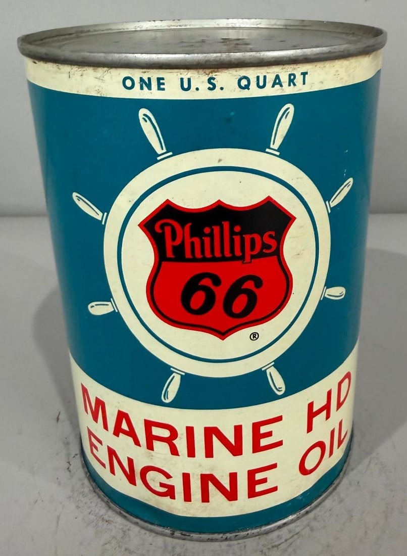 Phillips 66 Marine HD Motor Oil Metal Quart Can (1 of 3)