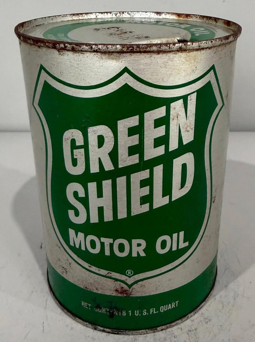 Green Shield Motor Oil Metal Quart Can (1 of 3)