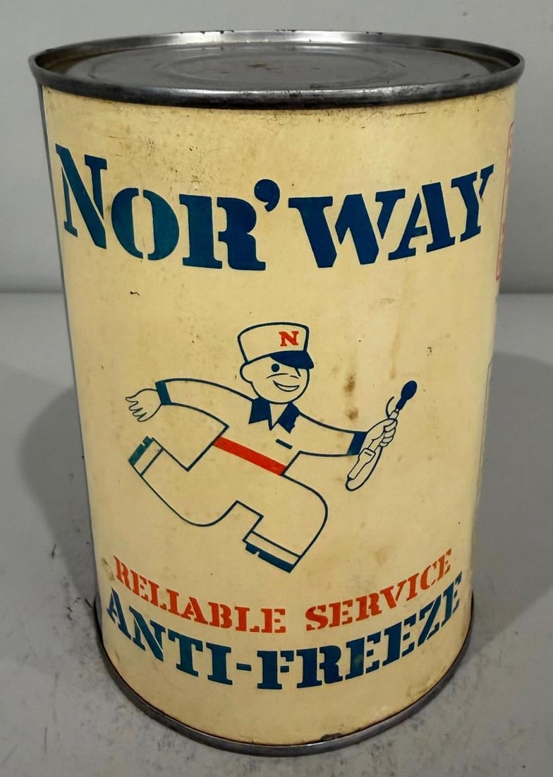 Norway Anti-Freeze Metal Quart Can: Rate 8.25, The metal quart can has good color and shine, light wear, is empty 