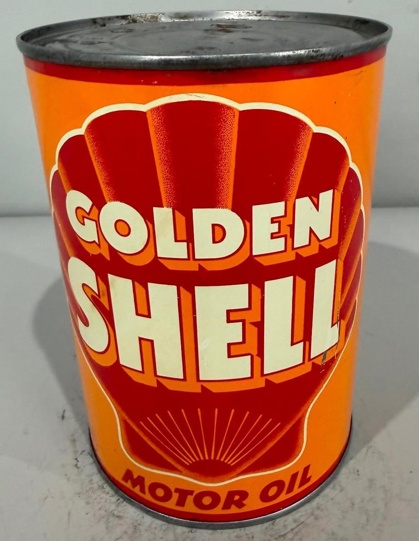 Golden Shell Motor Oi Metal Quart Can (1 of 3)