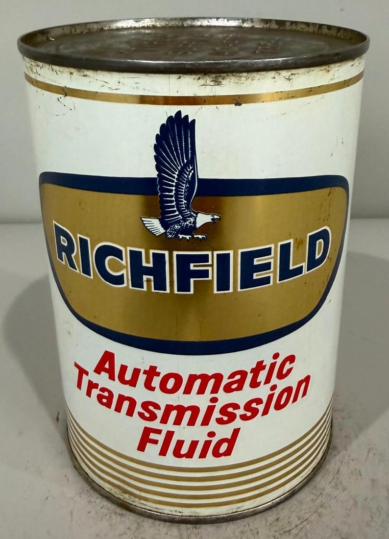 Richfield Automatic Transmission Fluid Metal Quart Can: Rate 8.9, the metal quart can has good color and shine, only minor wear 