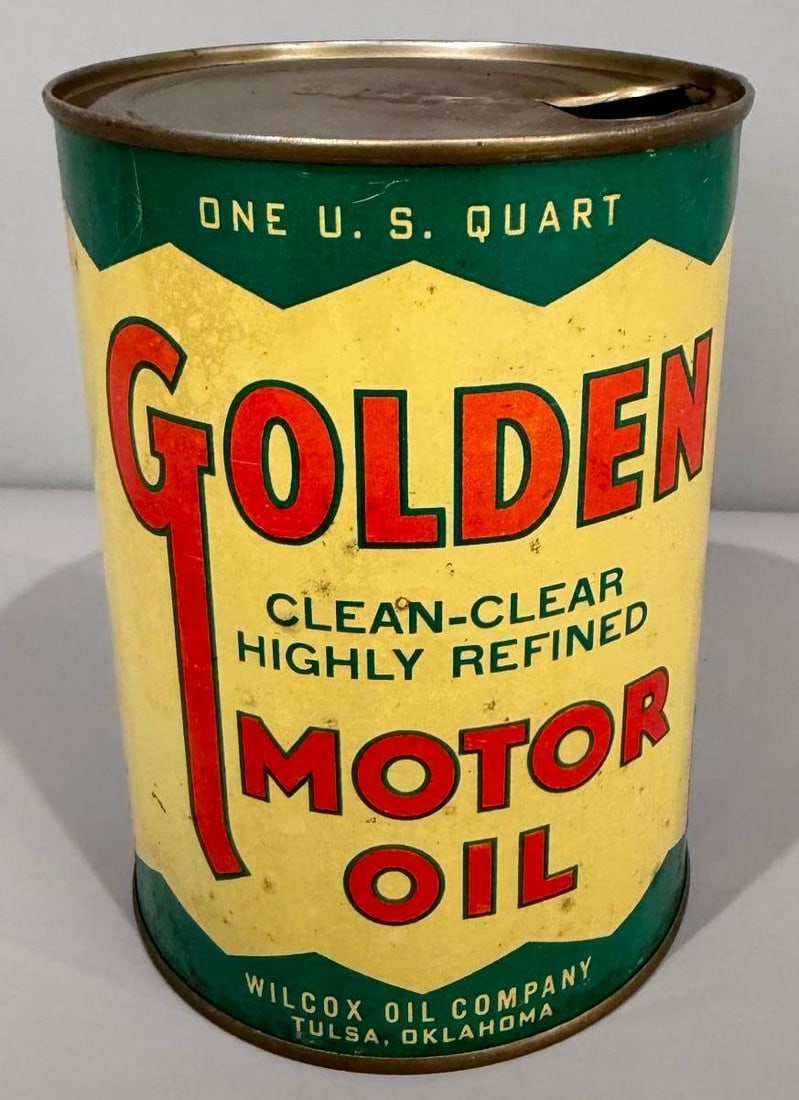 Golden Motor Oil Metal Quart Can: Rate 8, the metal quart can has good color, shows light wear from age and use