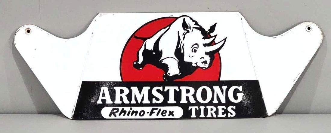 Armstrong Rhino-Flex Tires w/Logo Metal Tire Stand (TAC): rated 9, 7.5"x21.75", the SST diecut sign has very good color and shine, Rarity 3. TAC #063310