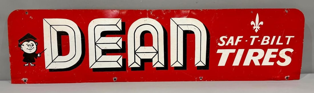Dean Saf-T-Bilt Tires Metal Sign: rate 7.5, 12" x 48", the double sided metal has good color and shine, shows wear from age and use