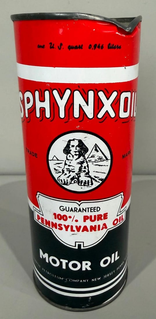 Sphynxoil Motor Oil Metal Can: Rate 8, the metal can has great color and shine, shows minro storage wear, has one larger dent on the top