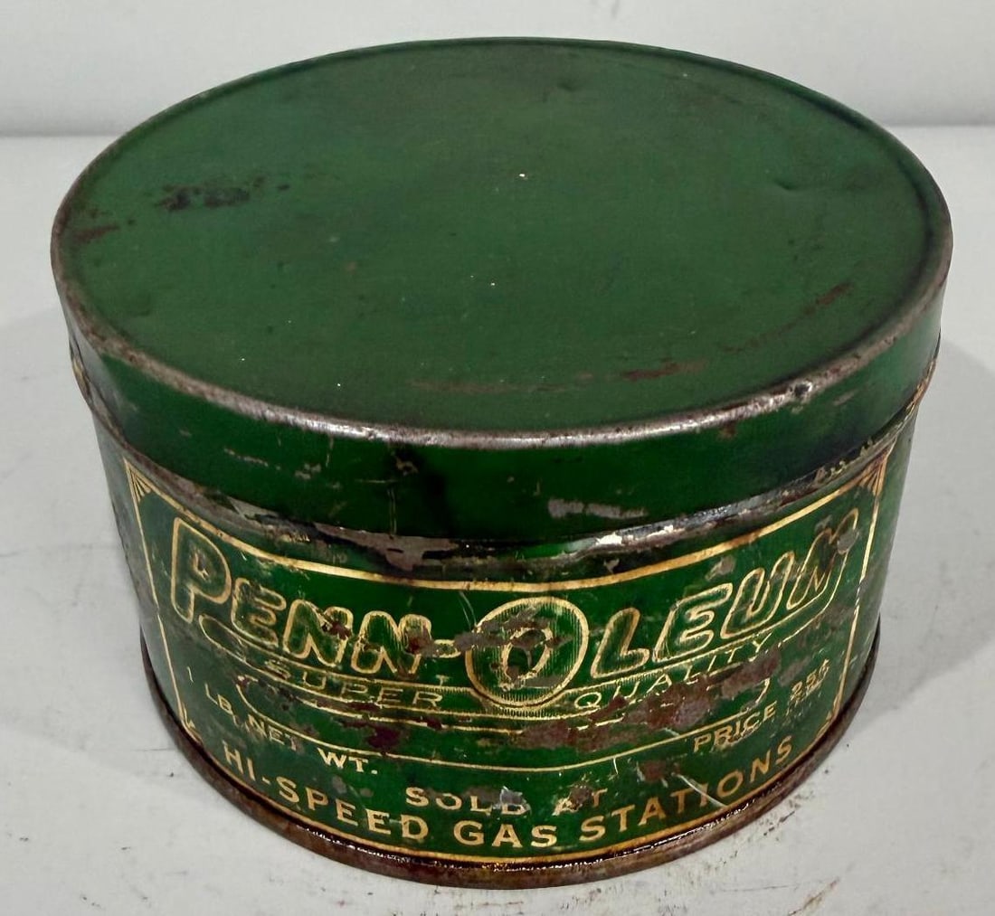 Penn-O-Leum Metal Grease Can: rate 6.5, the one pound metal can shows some wear, early can