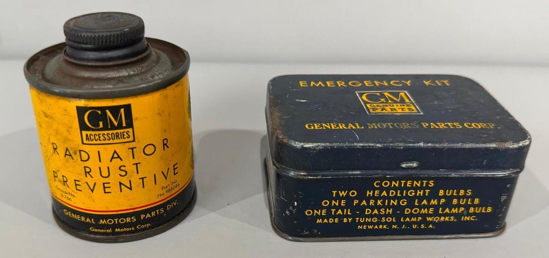 Lot of (2) General Motors Automotive Cans: both show some wear, 2 for one money