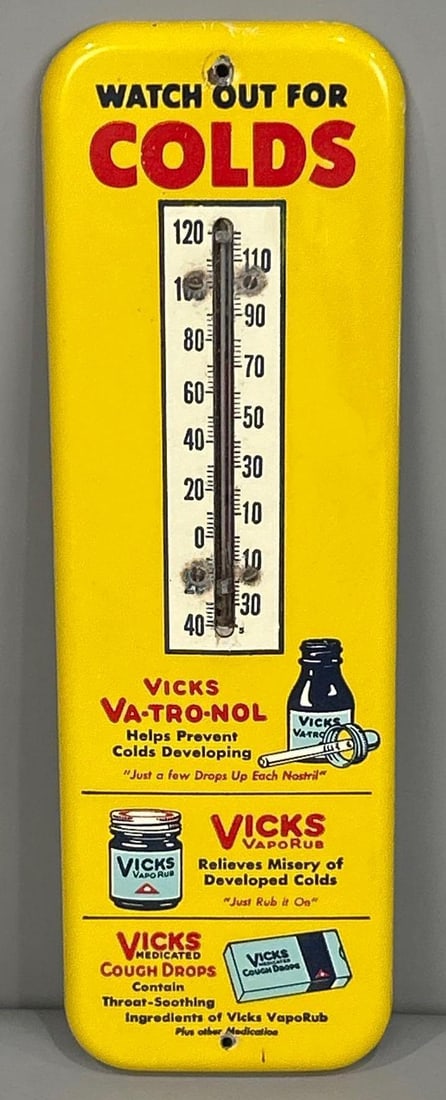 Vick's Vapo Rub Tin Thermometer Sign W/ Product Graphic (1 of 3)