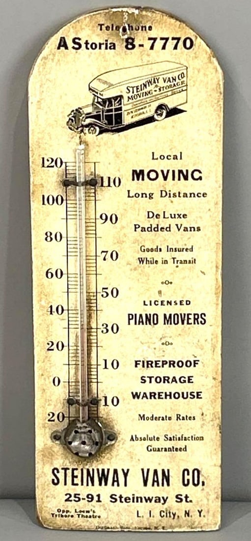 Early Steinway Moving Company Wood Thermometer Sign (1 of 4)
