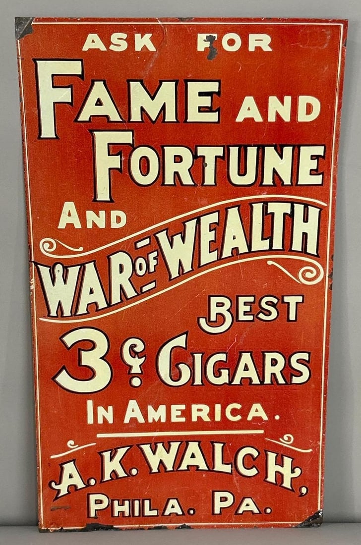 Fame And Fortune 3¢ Cigar Single-Sided Tin Sign (1 of 3)