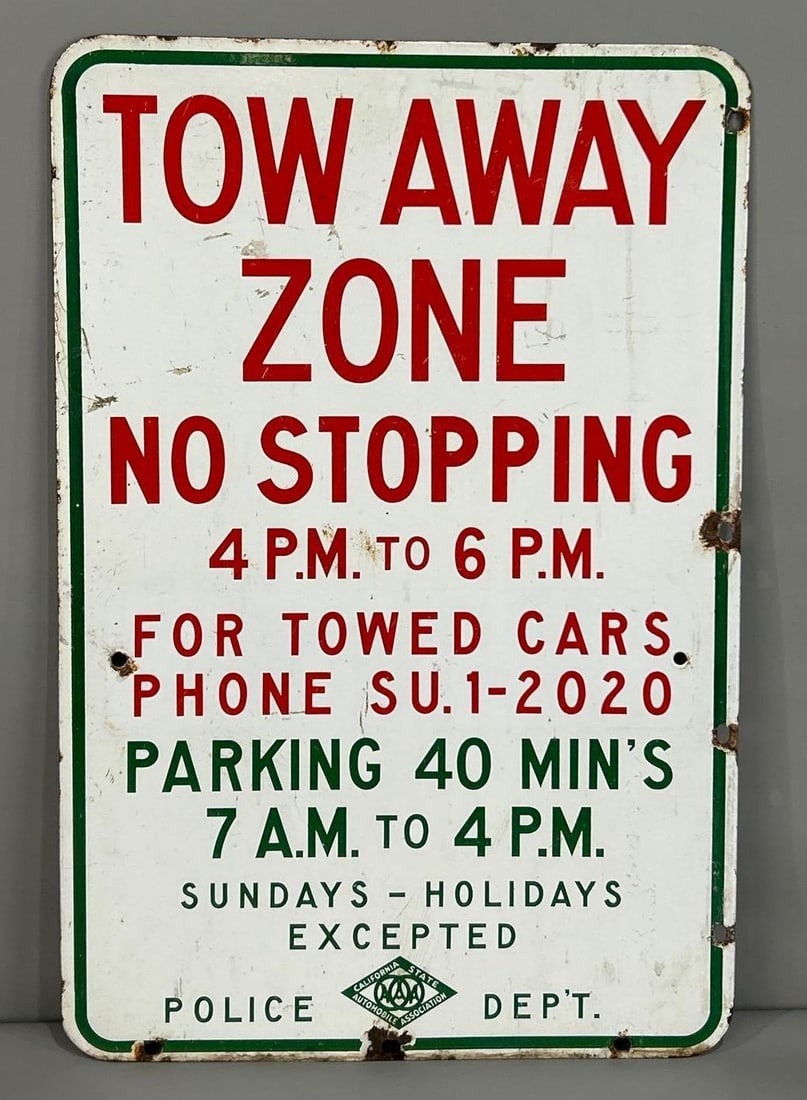California AAA Tow Away Zone Porcelain Sign (TAC) (1 of 3)