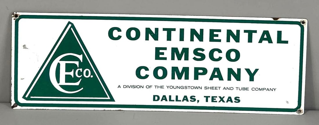 Continental Emsco Company Porcelain Sign: rated 9, 6"x18", the SSP sign.