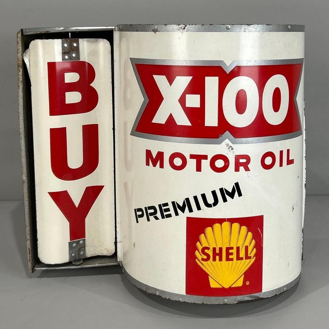 Shell X-100 Motor Oil w/Logo Metal Pump Topper Spinning Sign (1 of 2)