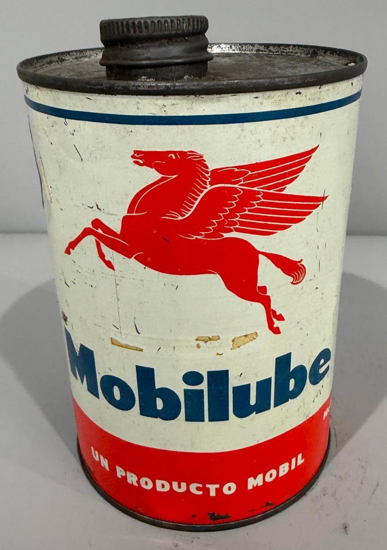 Mobilube Metal Quart Can: Rate 7.9, the metal quart can has good color and shine, does show wear, someone put a lid on the can for dual purpose