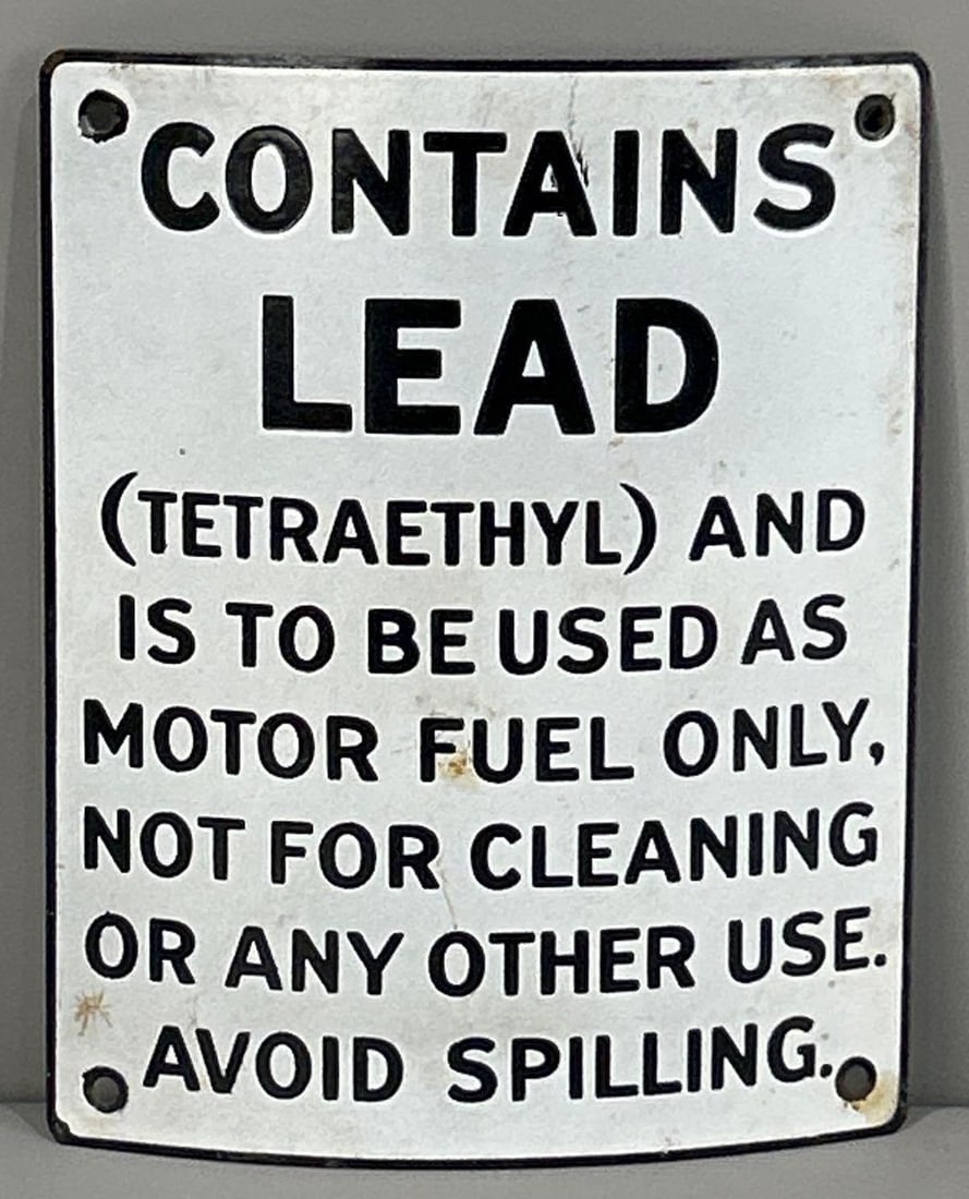 Contains Lead Curved Porcelain Sign: rated 9, 8.5"x7", has Ingram-Richardson paper label on back.
