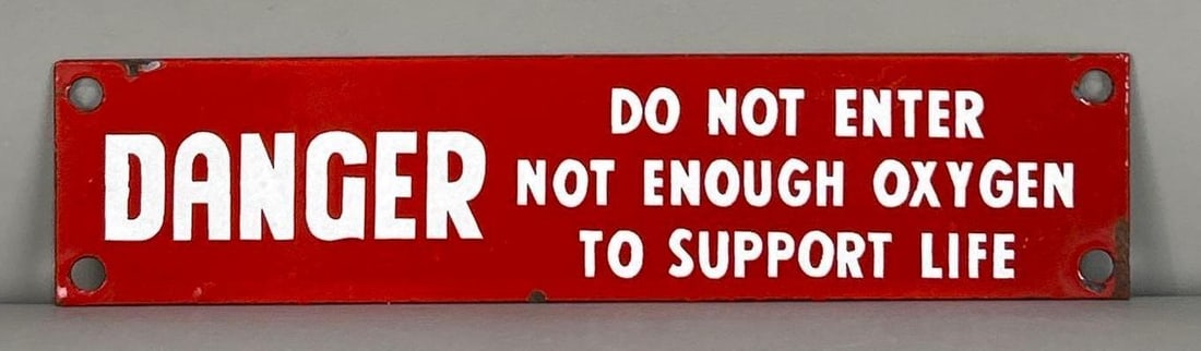 "Danger" Porcelain Sign: Rated 8.9. 2.75" x 12". This SSP sign has good color and gloss with significant surface scratching and porcelain chips on the outer edge. Rarity 1. 