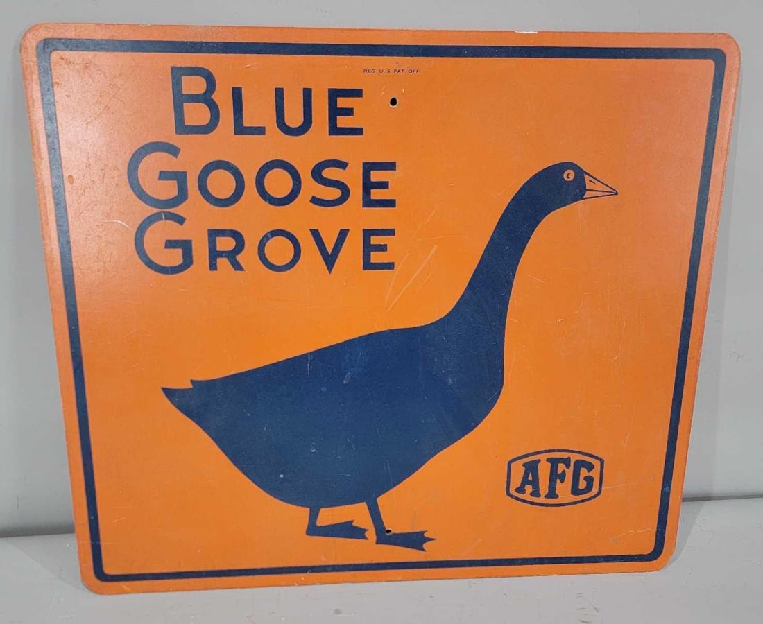 Blue Goose Grove AFG Masonite Sign: rated 8.9, 14"x16", the single-sided Masonite has light wear.