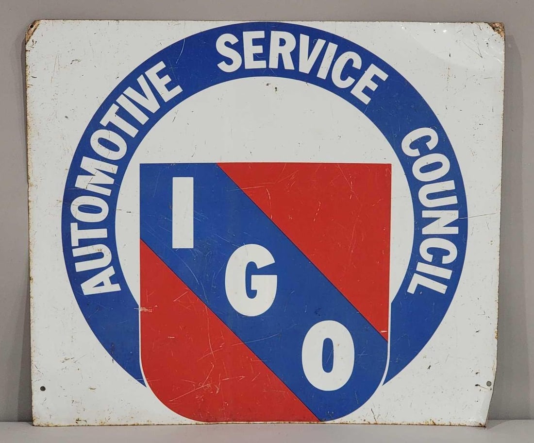 IGO Automotive Service Council Metal Sign: rated 6.9, 26"x30", the SST sign has wear and scratches.