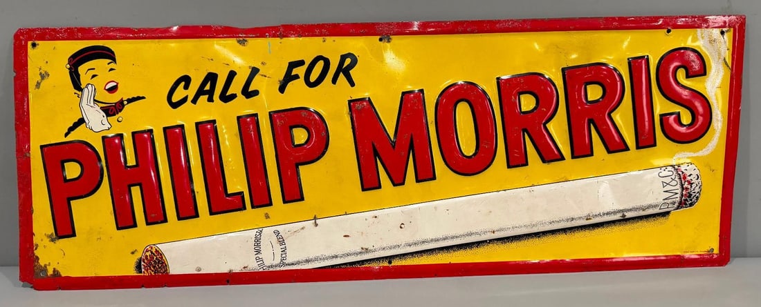 Philip Morris w/ Cigarette Metal Sign (1 of 4)
