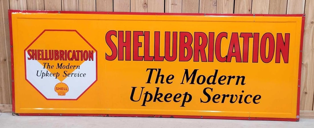 "EXCELLENT!" Shellubrication "the Modern Upkeep Service" w/Logo Large Porcelain Sign (TAC) (1 of 4)