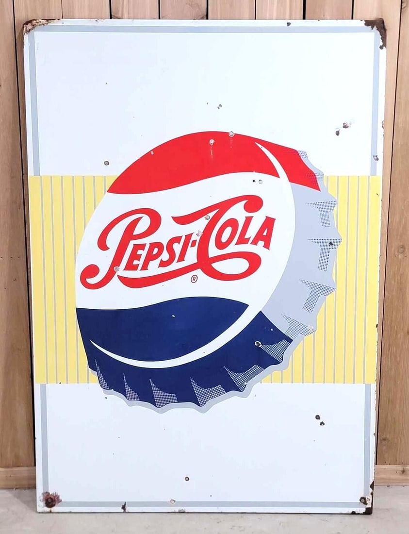 Large Pepsi-Cola w/Bottle Cap Logo Porcelain Sign (TAC) (1 of 5)