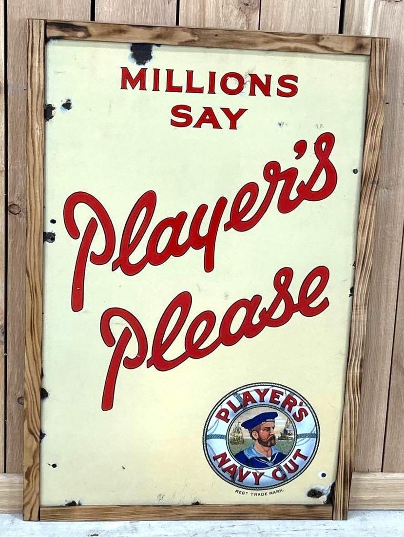 Millions Say Players Pleases w/Logo Porcelain Sign (TAC): rated 8.5, 34"x22", the SSP sign has good color and gloss, has light wear, TAC #062990