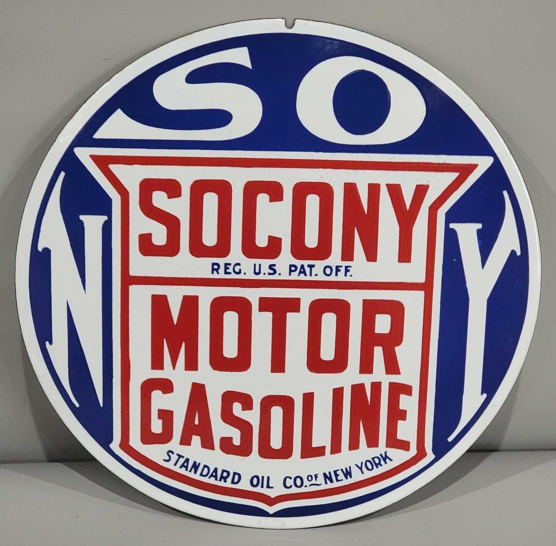 Socony Motor Gasoline 13.75" Porcelain Globe Lens (TAC): rated 9.75, the 13.75"D., single porcelain globe lens is in excellent condition, no body. A Hard to find piece in excellent condition, displays great as a porcelain sign as well, TAC #025233