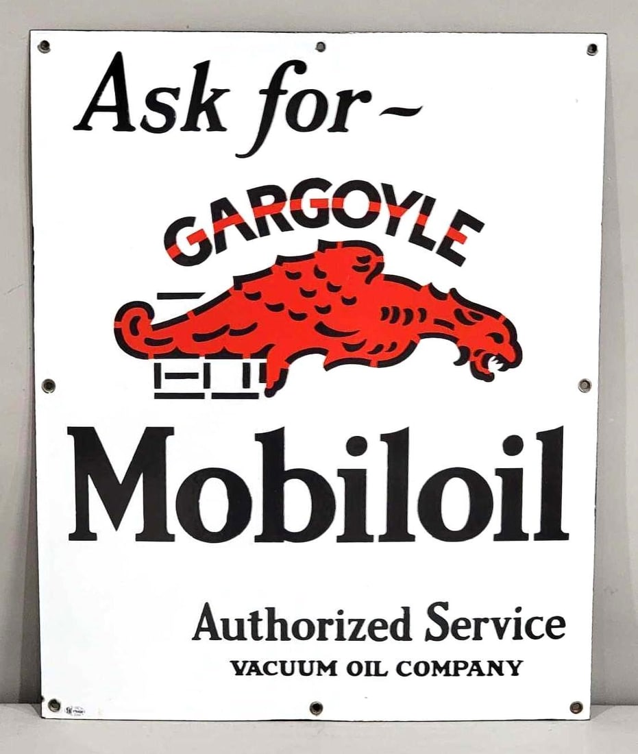 Ask for Gargoyle Mobiloil Authorized Service Porcelain Sign (TAC): rated 9.5, 24"x19.5", the SSP sign has excellent color and gloss, nice. Rarity 2. TAC #032436