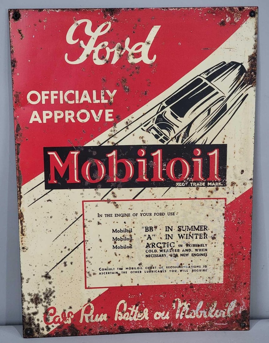 Ford Officially Approve Mobiloil w/Sedan Image Metal Sign (TAC) (1 of 5)