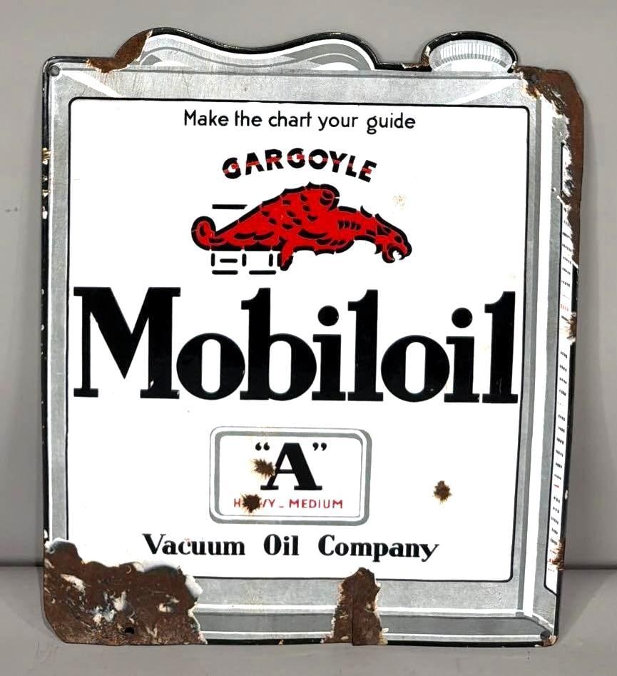 Mobiloil Gargoyle Di-Cut Porcelain Can Sign (TAC)(cut) (1 of 4)