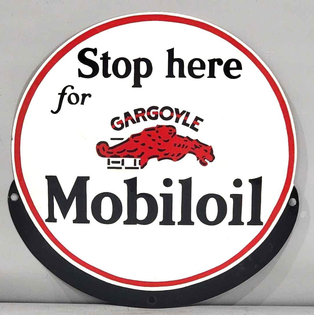 Stop here for Gargoyle Mobiloil Porcelain Sign (restored) (1 of 2)