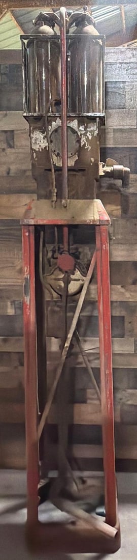 Boutillon Model ARS Twin Visible Gas Pump: in as found original condition, glass cylinders are in good condition, appears to be complete less it's skins.