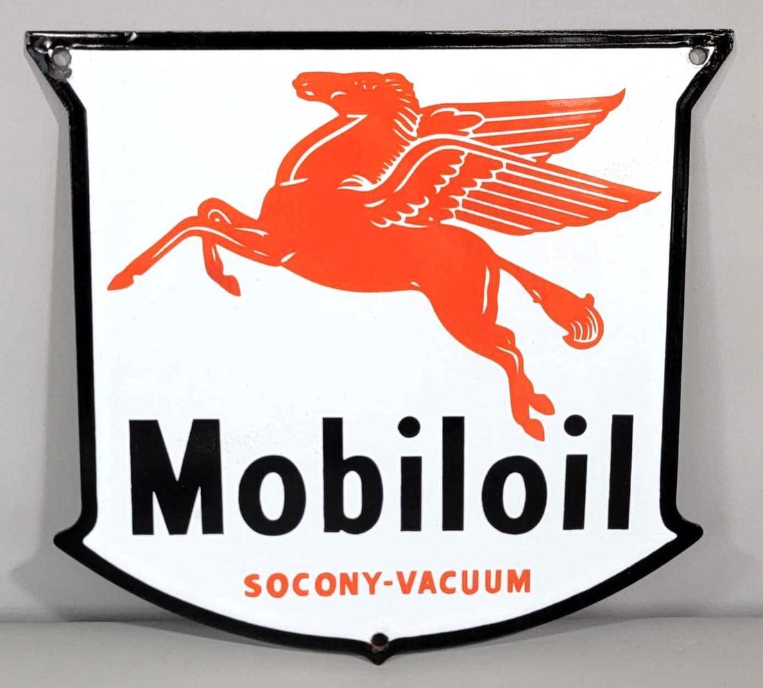 "SMALL" Mobiloil w/Pegasus Porcelain Bottle Rack Sign (TAC) (1 of 5)