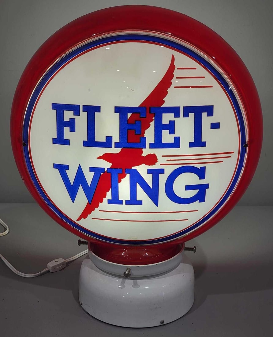 Fleet-Wing w/Large Bird Logo 13.5" Globe Lens (TAC): rated 9.5, the 13.5"D., single globe lens is in excellent condition, mounted in a Red Hull glass body globe that is also in excellent condition. TAC #025262