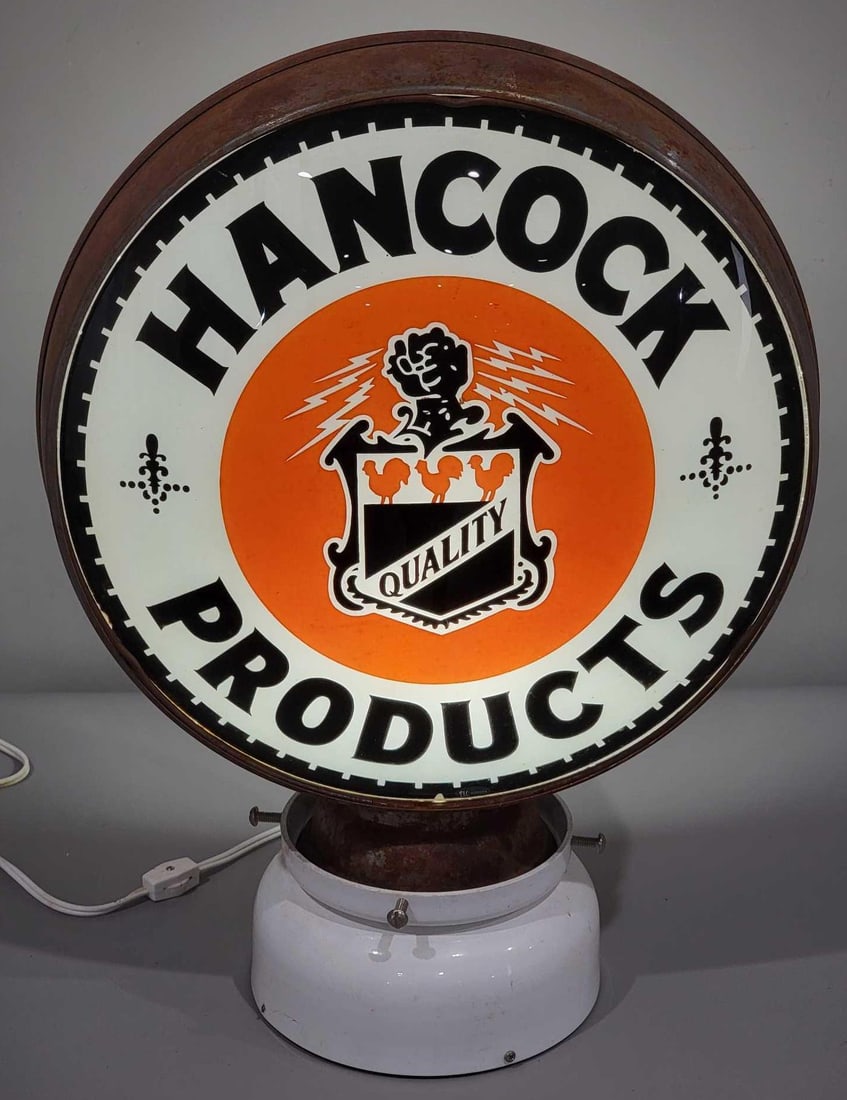Hancock Products w/Logo 15" Single Globe Lens (TAC): rated 9.5, the single 15"D., globe lens is in excellent condition, mounted in a new LP metal globe body. TAC #025224