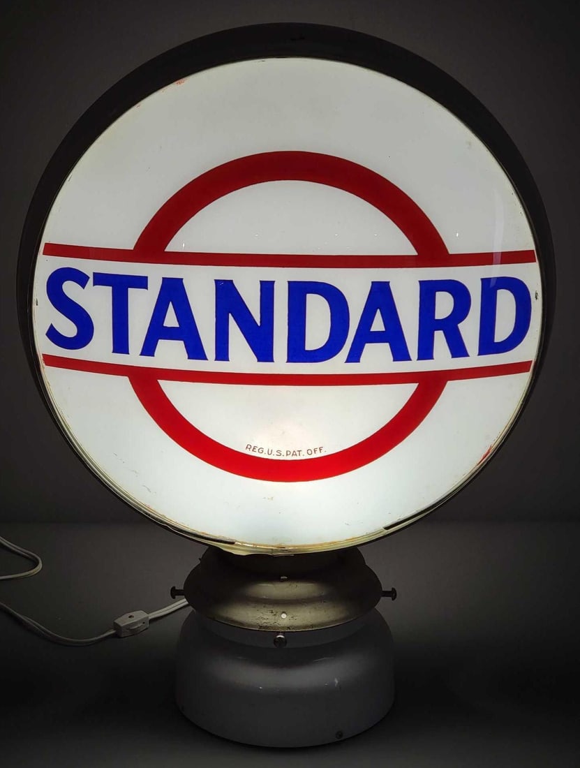Standard w/Bar & Circle Logo 16.5" Globe Lenses (TAC): rated 9+, the 16.5"D., globe lenses are both in very good condition, mounted in an original LP metal globe body. TAC #025220