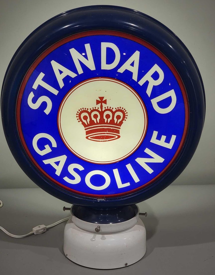 Standard Gasoline w/California Crown Logo Single 15"D Globe Lens (TAC): rated 9.5, the single 15"D., globe lens is in excellent condition, is mounted in a new HP metal globe body. TAC #025229