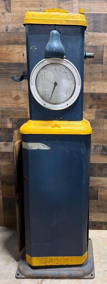 Martin & Schwartz Model #129 Clockface Gas Pump: the gas pump is an old repaint, clock faces are in good condition, is missing it's insides. 