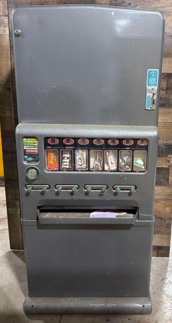 Coin-Operated Candy Machine: in good condition, 66"x30"x16", no key.