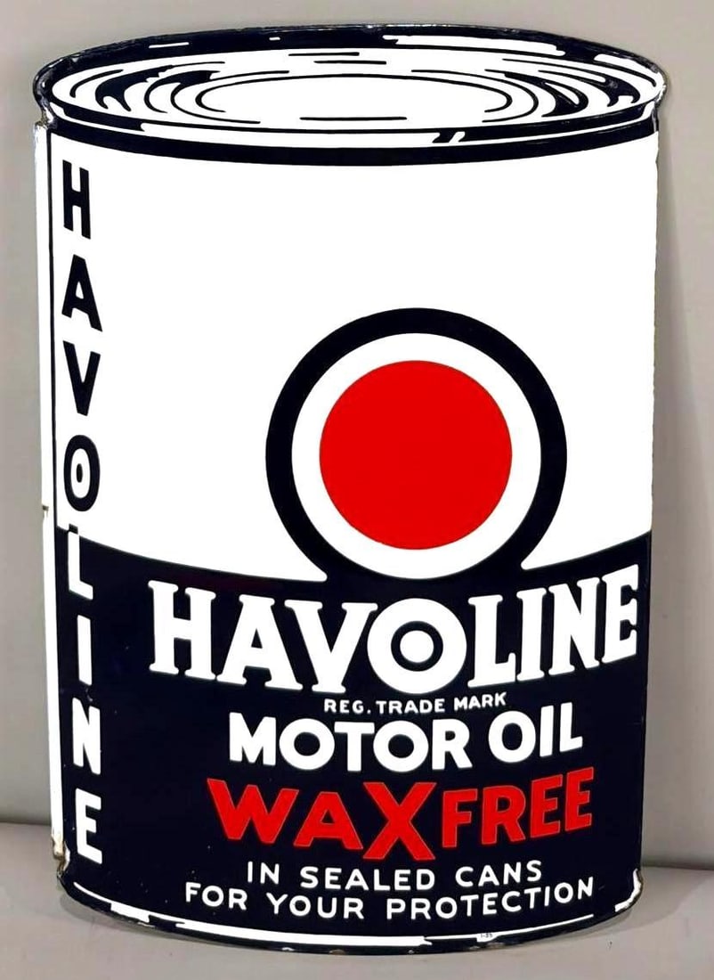 "CLEAN!" Havoline Motor Oil Wax Free Porcelain Flange Sign (TAC) (1 of 5)