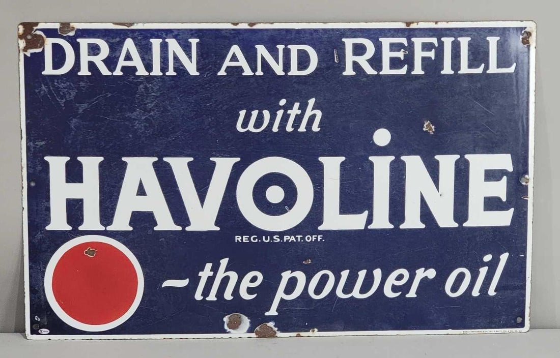 Drain & Refill with Havoline "The Power Oil" Porcelain Sign (TAC) (1 of 3)