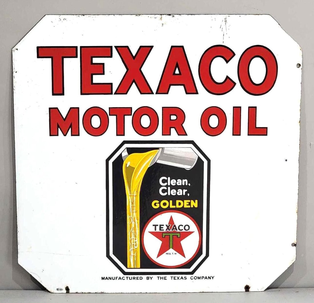 Texaco Motor Oil "Clean, Clear Golden" Porcelain Sign (TAC) (1 of 6)