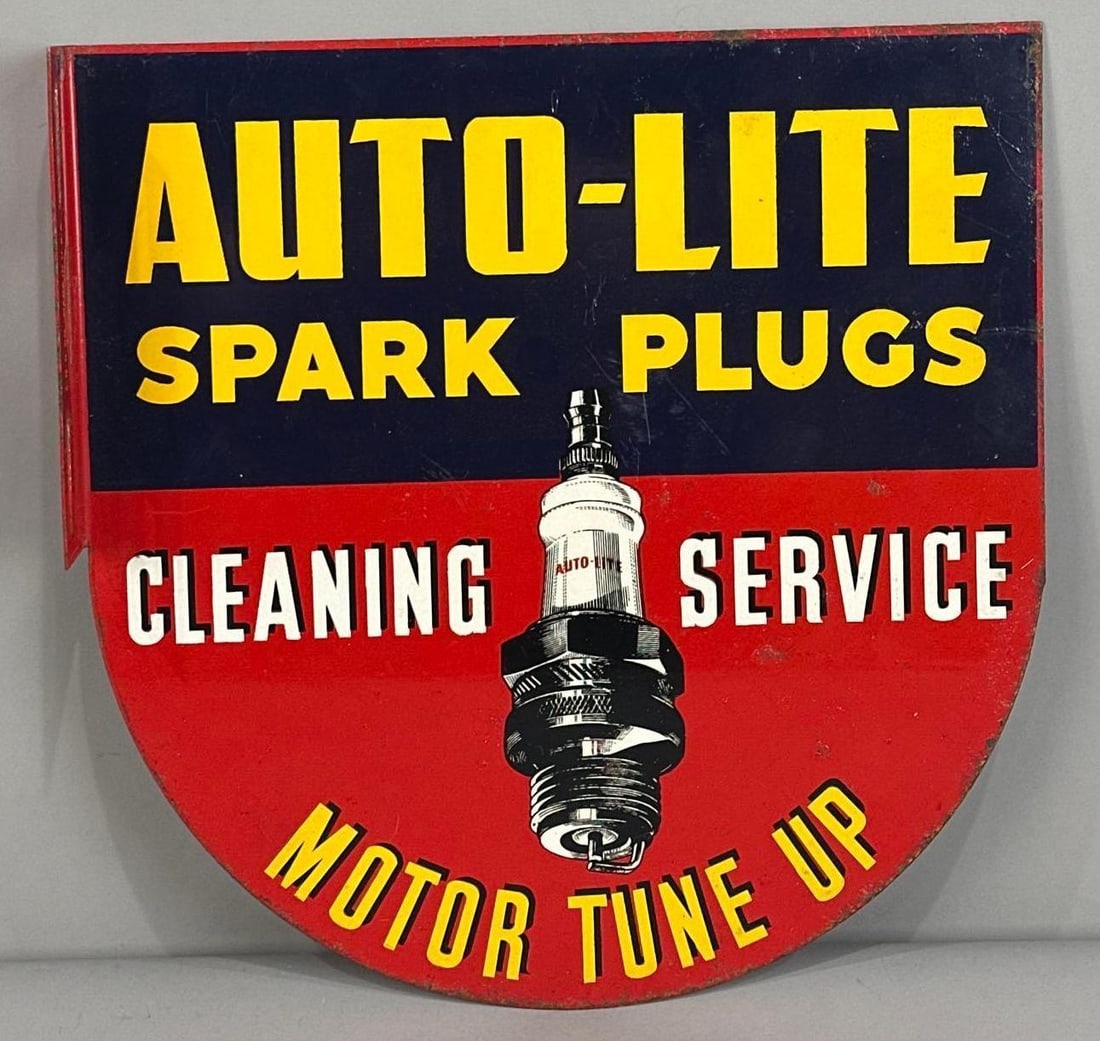 Auto-Lite Spark Plugs Die-Cut Flange Sign W/ Spark Plug Graphic (1 of 14)