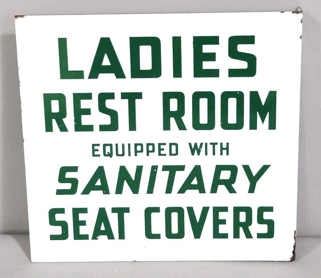 (Conoco) Ladies Rest Room Porcelain Flange Sign (TAC): rated 9, 10"x10". This porcelain flange sign has chips on the flange. Rarity 3. TAC #061780