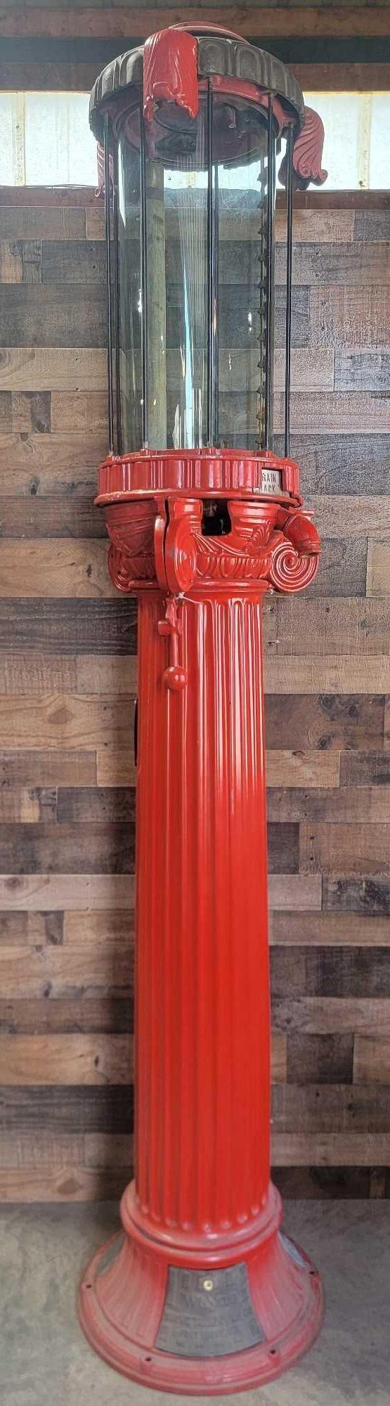 Wayne Model #492 "Roman Column" Ten Gallon Visible Gas Pump: the gas pump has been partially restored, has a good glass cylinder, the skin has been modified in the lower section to repair the pump,