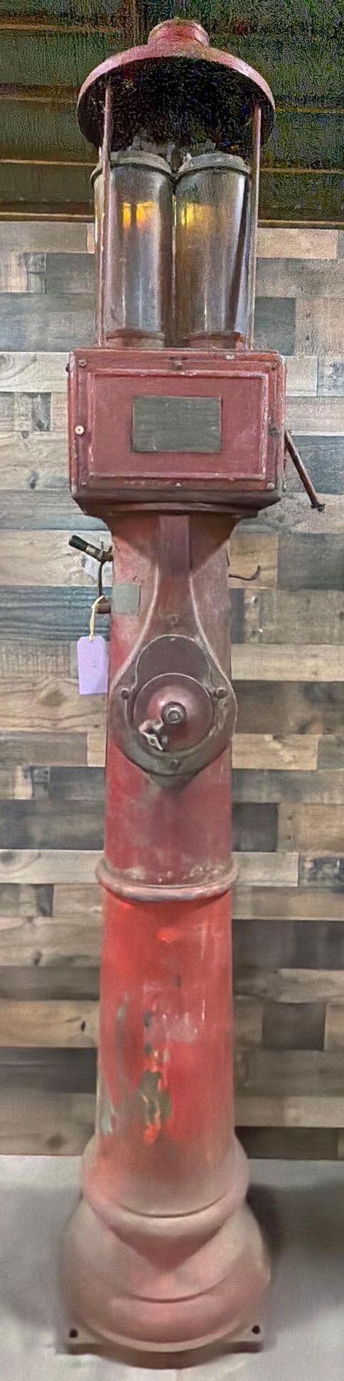 GEX Twin Visible Gas Pump: the pump is in as found original condition, has wear and minor broken parts, cylinders are both good.