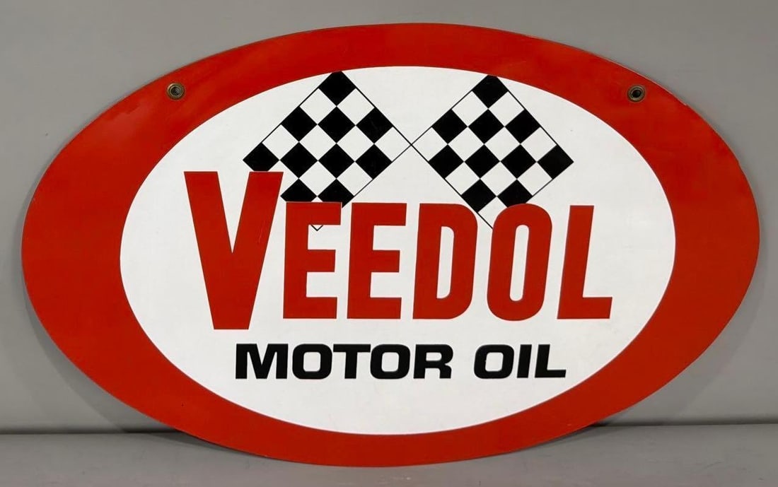 Veedol Motor Oil w/Crossed Checkered Flags Metal Sign (TAC) (1 of 3)