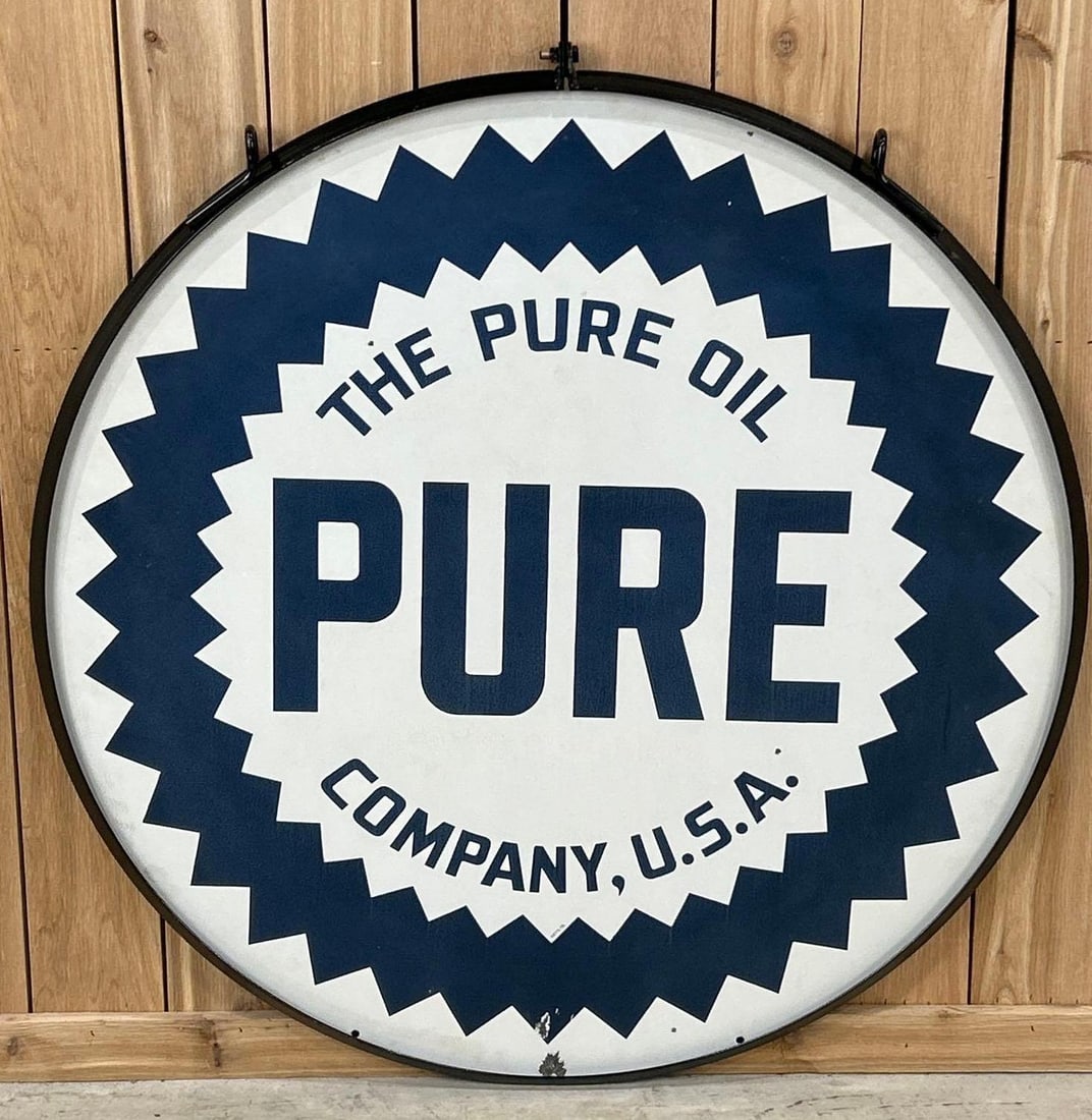 42" Pure Oil Company Porcelain Sign W/ Hanging Ring (1 of 7)