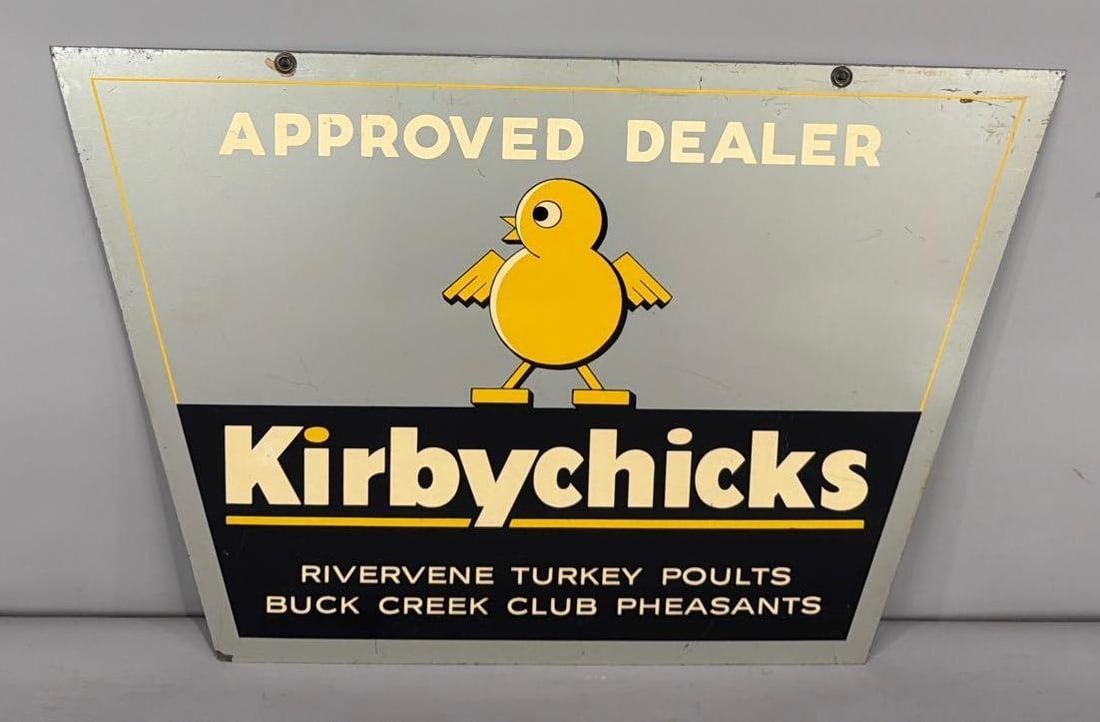 Kirbychicks Approved Dealer w/Image Metal Sign (TAC): rated 9, 17"x24.5", the DST diecut sign has very good color and shine, has light wear. TAC #036941