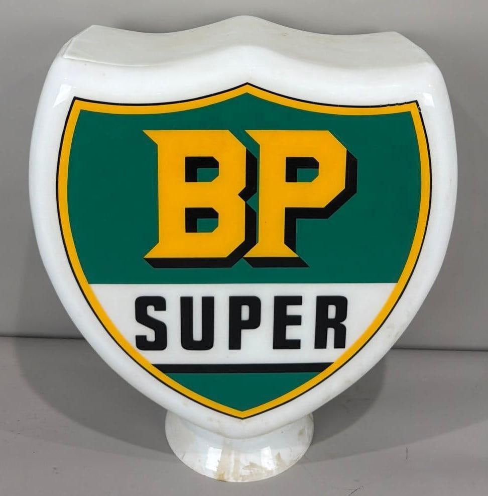 BP Super OPC Milk Glass Globe: rated 8.9, 19"T., the OPC milk glass globe has minor crazing.